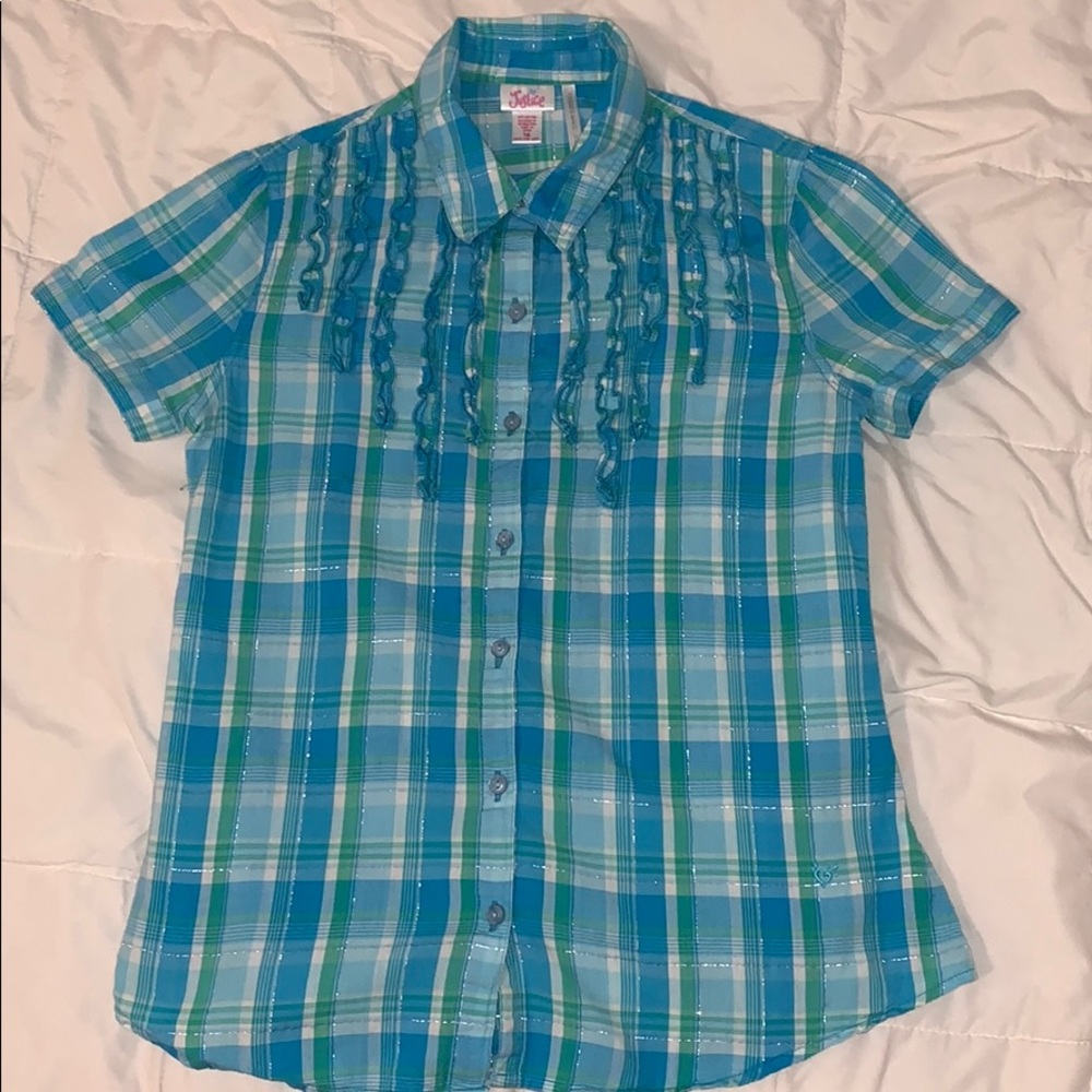 Justice blue plaid shirt